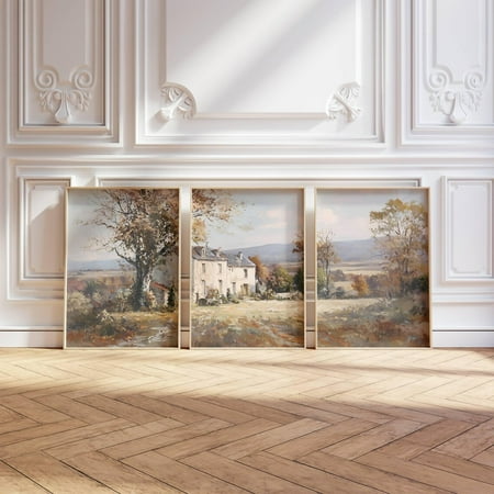 UNFFRAMED 3 Piece Vintage Country Landscape Poster Triptych Rustic Fall Countryside Scenery Wall Art Soft Neutral Farmhouse Decor Set 3 Prints 8x12 price history and forecast - Luvia