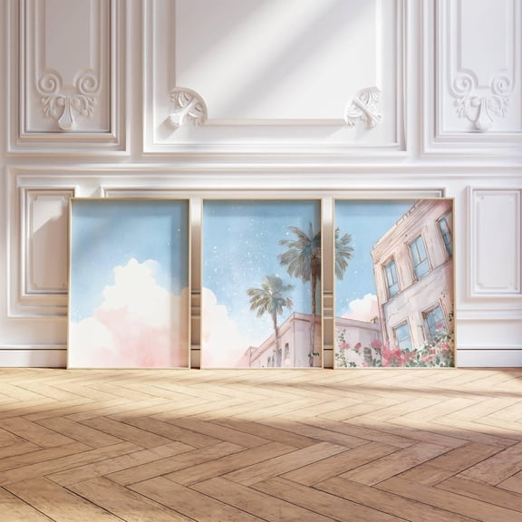 UNFFRAMED 3 Poster Set Dopamine Decor Set Of 3 Pink Coastal Posters Triptych Girly Apartment Poster Set Vintage Light Pink Art Set 3 Prints 8x12