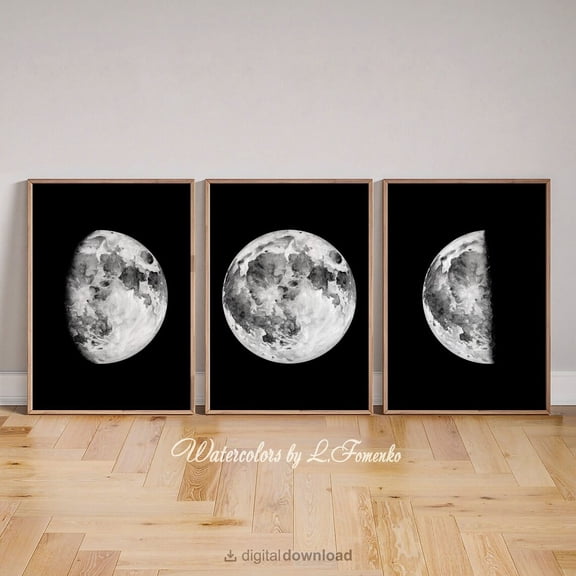 UNFFRAMED Able Posters Black And White Wall Art Posters Space Art Moon Wall Art Set Of 3 Posters Moon Poster Moon Phase Poster Moon Wall Hanging Set 3 Prints 20x30