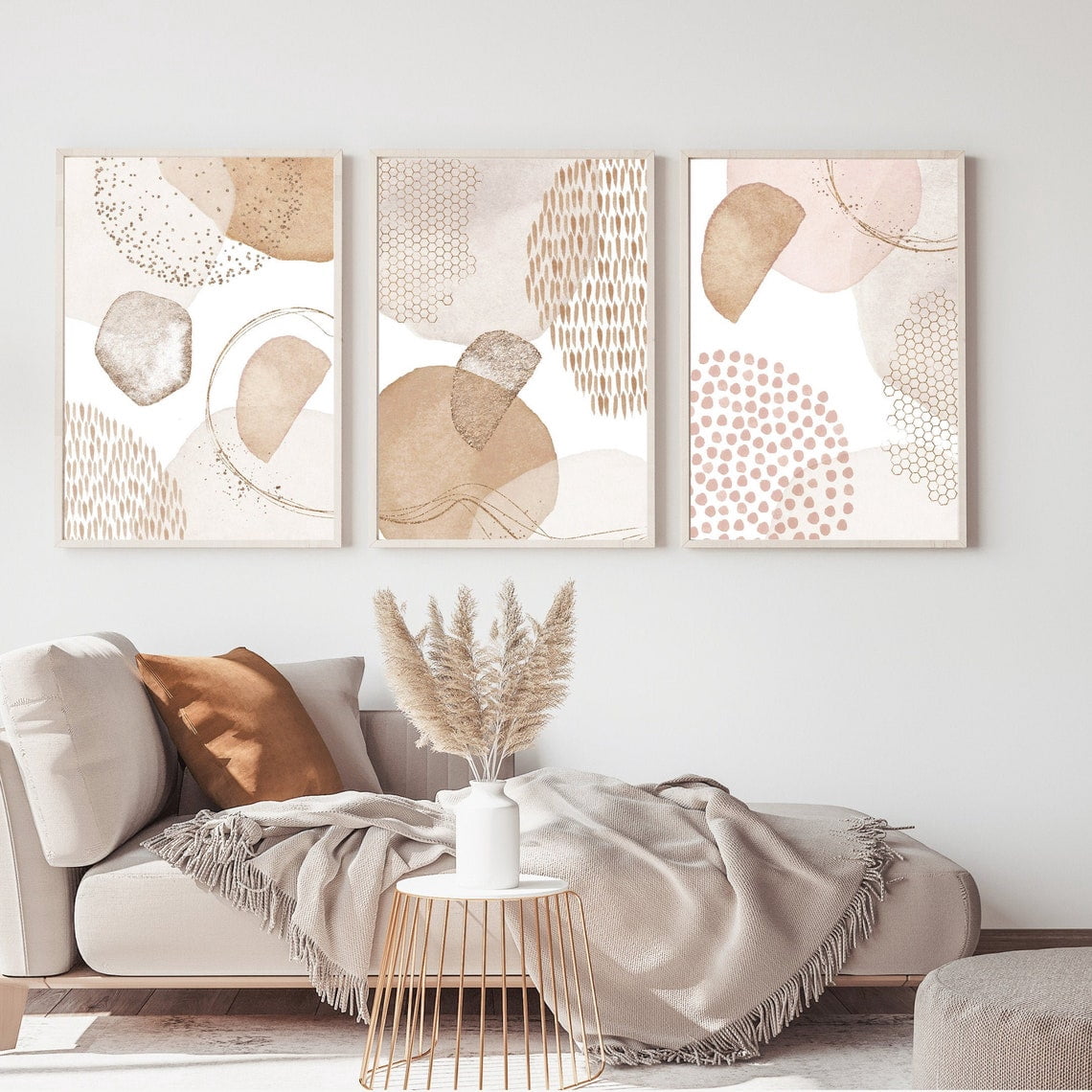 UNFFRAMED Abstract Art Posters Set Blush Pink, Beige, Ivory Set 3 ...