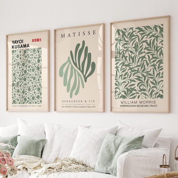 UNFFRAMED Abstract Art Print Set, Kusama, Morris, Modern Wall Decor Set 3 Prints 20x30
