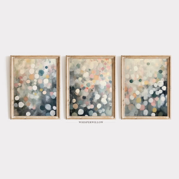 UNFFRAMED Abstract Bokeh Wall Art Set, Modern Pastel Minimalist Blurred Circles, Neutral Soft Colorful Decor, Joyful Design Set 3 Prints 16x24