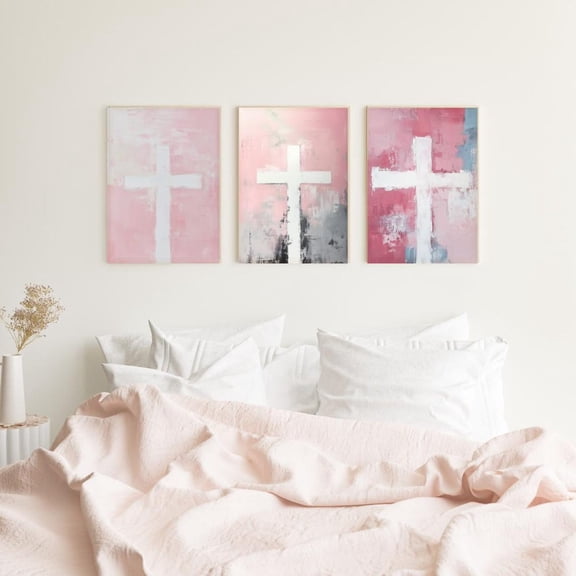 UNFFRAMED Abstract Cross Poster Set: Modern Christian Wall Art Set 3 Prints 16x24