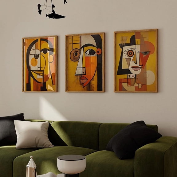 UNFFRAMED Abstract Cubism Faces Art Set Modern Geometric Portraits Set 3 Prints 12x18