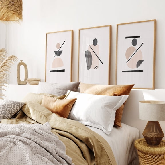 UNFFRAMED Abstract Geometric Shapes Print Set, Minimalist Earth Tone Art Set 3 Prints 20x30