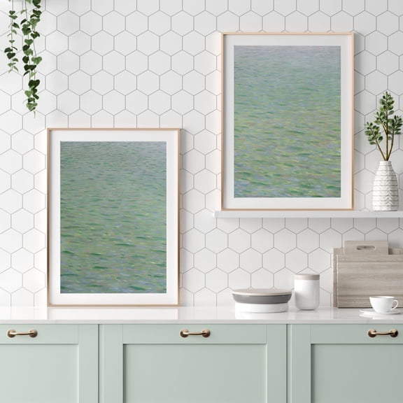 UNFFRAMED Abstract Landscape Wall Art Set, Gustav Klimt Art Pastel Poster, Peaceful Wall Art, River Landscape Poster, Sage Green Poster Set 2 Prints 20x30