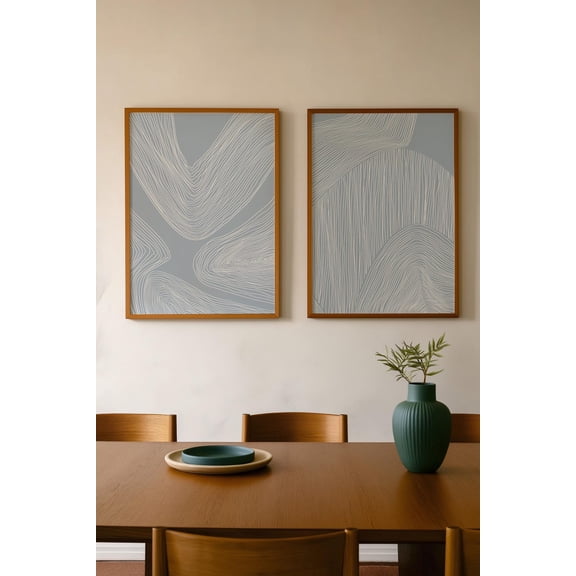 UNFFRAMED Abstract Line Art Posters Set, Modern Blue White Geometric Wall Decor Set 2 Prints 16x24
