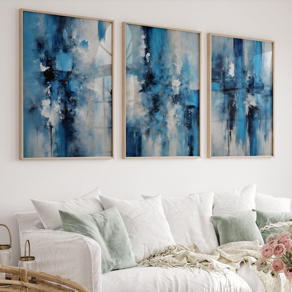 UNFFRAMED Abstract Navy Blue Poster Set, Modern Gallery Wall Art Set 3 ...