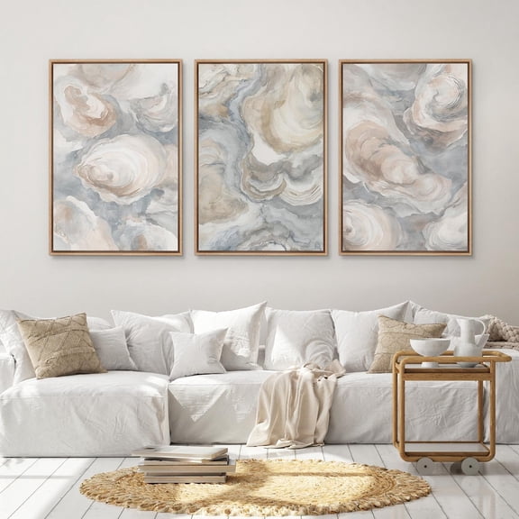 UNFFRAMED Abstract Oyster Shell Wall Art, Set Of 3 Coastal Prints, Neutral Beige Blue Modern Ocean Decor For Kitchen Set 3 Prints 16x24