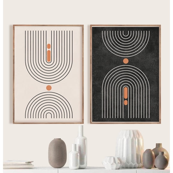 UNFFRAMED Abstract Shapes Poster Set, Midcentury Modern Burnt Orange Wall Art Set 2 Prints 12x18