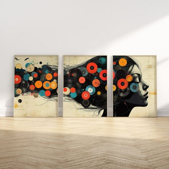 UNFFRAMED Abstract Vinyl Record Wall Art Set Of 3 Pieces Vintage Retro Music Lover Wall Decor Dj Home Decor Set 3 Prints 16x24