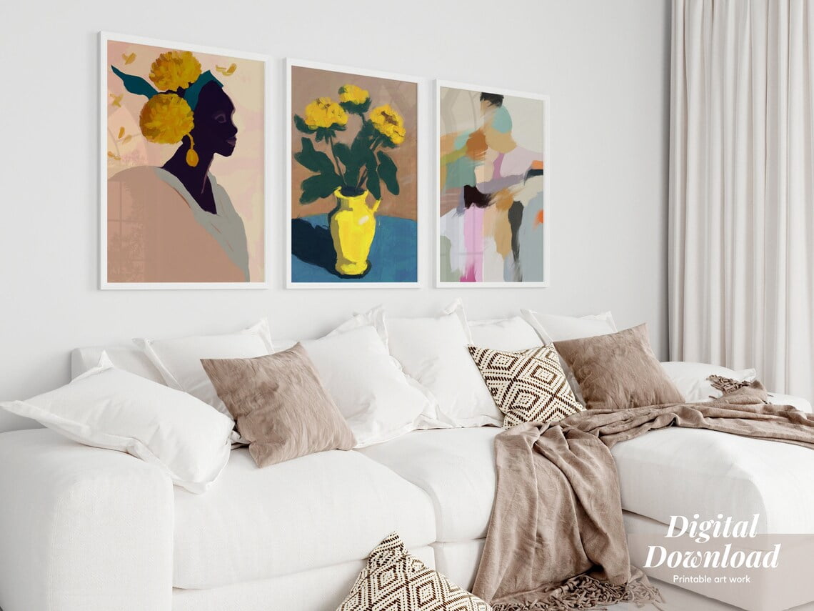 UNFFRAMED Abstract Wall Art Set Of 3 Colorful Mid Century Modern ...