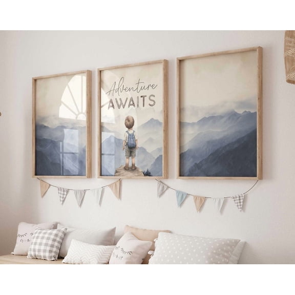 Luvia Adventure Awaits Adventure Boys Room Decor, Adventure Quote Boy, Set Of 3, Adventure Awaits Posters, Boys, Modern Wall Decor Set 3 Prints 12x18 UNFRAMED