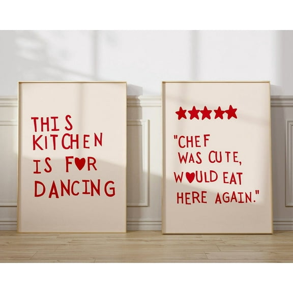 UNFFRAMED Aesthetic Kitchen Decor Cute Cooking Art Kitchen Heart Posters Red Chef Printset Of 2 Wall Art, Modern Decor Set 2 Prints 8x12