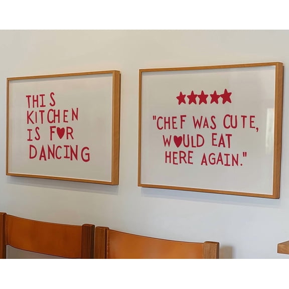 Luvia Aesthetic Kitchen Decor Cute Cooking Dining Room Prints Trendy Kitchen Chef Poster 2 Horizontal Prints, Modern Wall Decor Set 2 Prints 20x30 UNFRAMED