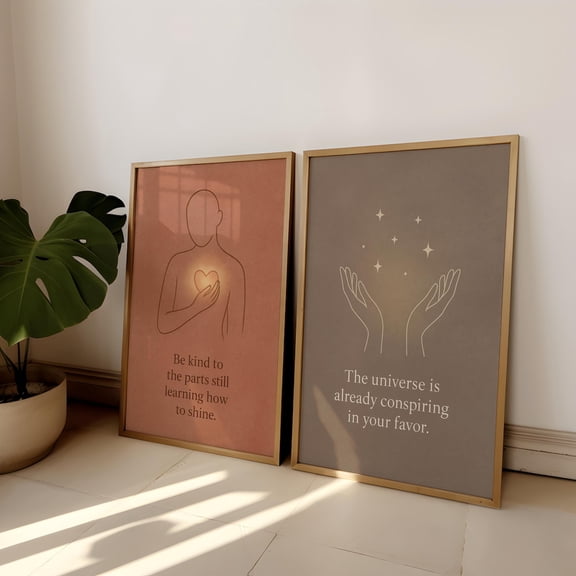 UNFFRAMED Affirmation Wall Art Set Of 2 Posters, Minimalist Wellness Decor, Mindful Positive Quote Posters, Calming Self-Carefor Her Set 2 Prints 8x12