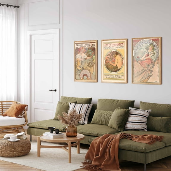 UNFFRAMED Alphonse Mucha Art Nouveau Poster Set, Gallery Wall Art Prints Set 3 Prints 16x24