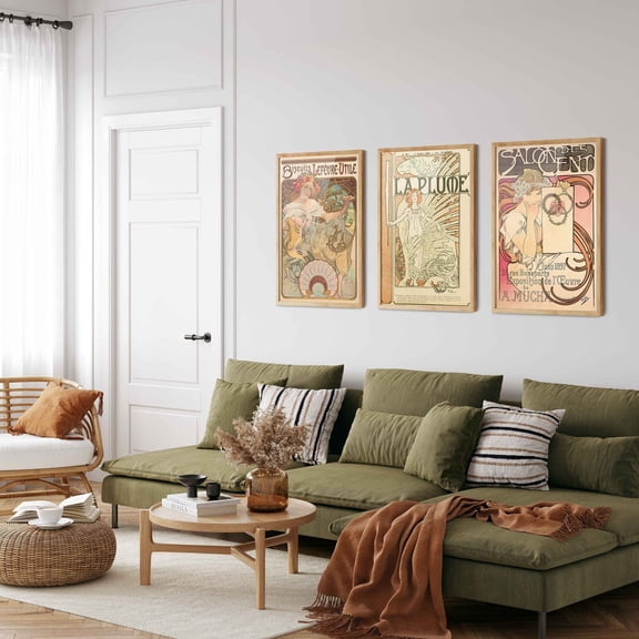 UNFFRAMED Alphonse Mucha Art Nouveau Poster Set, Gallery Wall Art Prints Set 3 Prints 16x24
