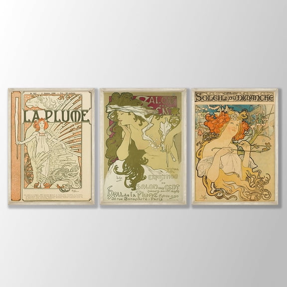 UNFFRAMED Alphonse Mucha Art Nouveau Poster Set, Gallery Wall Art Prints Set 3 Prints 20x30