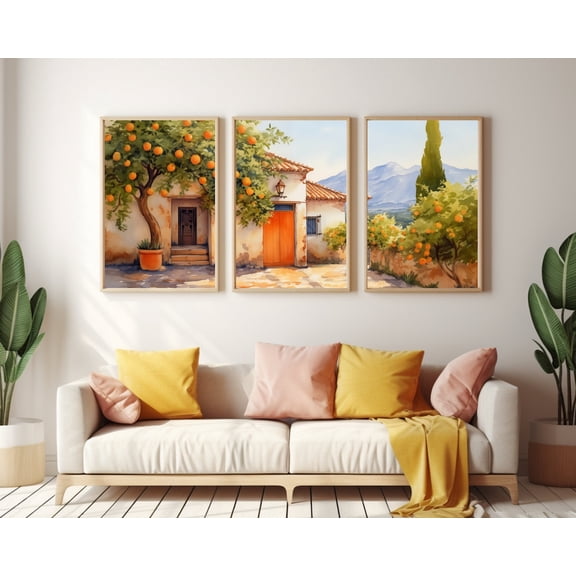 UNFFRAMED Andalusia Orange Tree Poster Set Of 3, Spain Travel Wall Art, Mediterranean Decor, Countryside Artwork, Spanish Home Poster Set 3 Prints 8x12