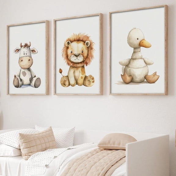 UNFFRAMED Animal Nursery Art Posters Lion, Cow, Duck Set Set 3 Prints 8x12