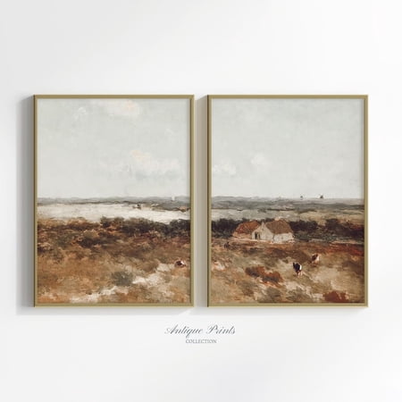 UNFFRAMED Antique Country Set Posters, Landscape, Vintage Cattle 2 Pieces Wall Art, Rustic Farmhouse Wall Decor Set 2 Prints 12x18 price history and forecast - Luvia