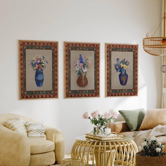 UNFFRAMED Antique Flowers Still Life, Vintage Flower Vase Poster Set, Botanical Wall Art, Spring Floral Vintage Wall Decor Set 3 Prints 20x30