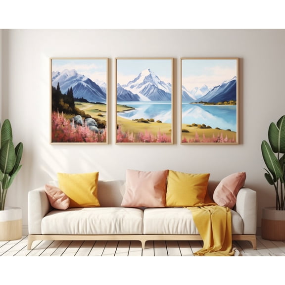 UNFFRAMED Aoraki Mount Cook Poster Set Of 3, New Zealand Mountain Wall Art, South Island Landscape Decor, Alpine Travel Poster, Nz Artwork Set 3 Prints 16x24