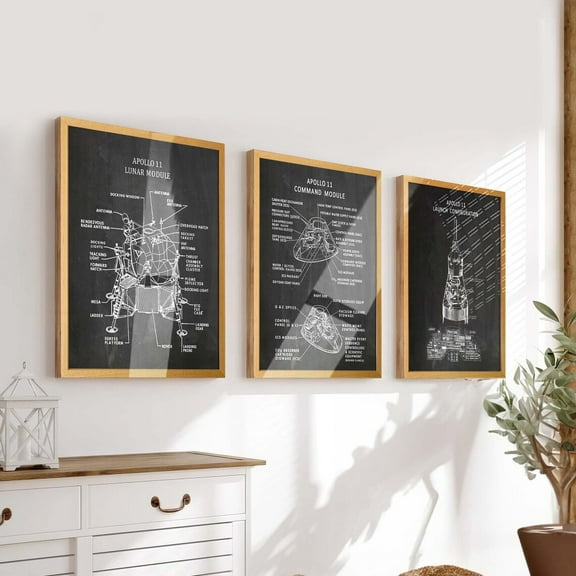Luvia Apollo 11 Lunar Module & Command Module Technical Diagrams Set Of 3 Posters - 1969 Patent Posters Space Decor For Your Walls - Wb725- 727, Modern Wall Decor Set 3 Prints 16x24 UNFRAMED