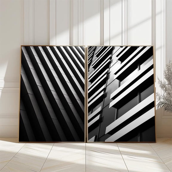 UNFFRAMED Architectural Facade Print Set, Modern Black and White Building Detail Set 2 Prints 8x12