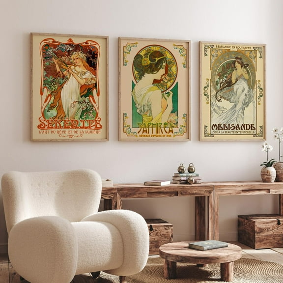 Luvia Art Nouveau Posters Set Of 3 Posters - Mucha- Inspired Feminine - Classic Style Romantic French Prints, Modern Wall Decor Set 3 Prints 8x12 UNFRAMED