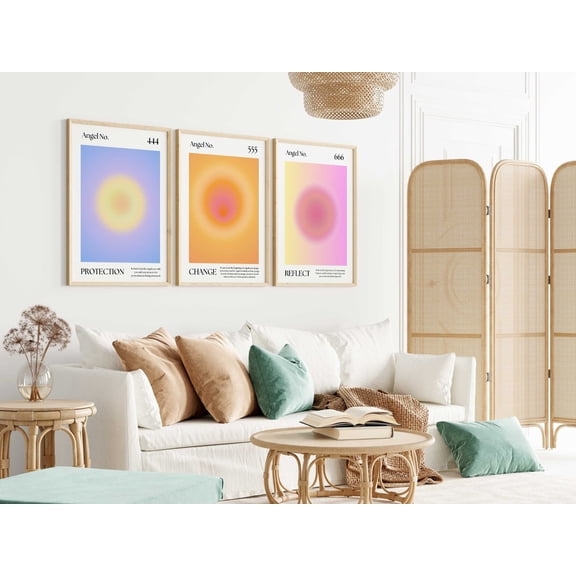 UNFFRAMED Aura Art Poster Set, Angel Number Posters, Trendy Wall Decor Set 3 Prints 8x12