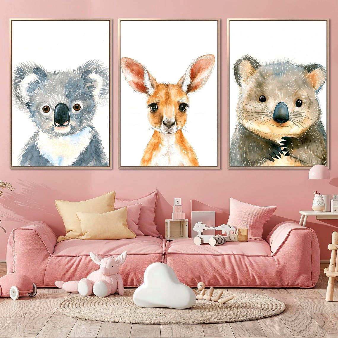 UNFFRAMED Australian Animals Set Of 3 Wall Art Kangaroo Koala Wombat ...