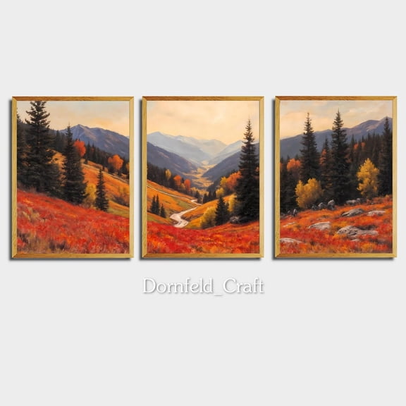 UNFFRAMED Autumn Mountain Panorama Poster, Triptych Style Wall Art Landscape Prints Set 3 Prints 16x24
