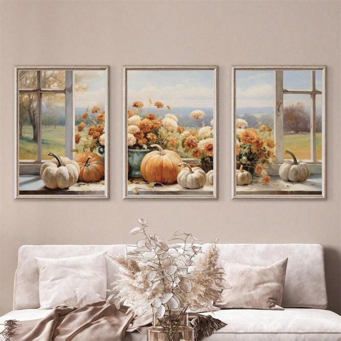 October Wall UNFFRAMED Autumn Pumpkin Wall Art Set, Cosy Fall Decor Set 3 Prints ...