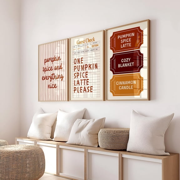 UNFFRAMED Autumn Ticket Poster Set, Fall Guest Check Poster, Pumpkin Spice Fall Decor, Trendy Autumn Poster, Cozy Fall Decor Set 3 Prints 12x18