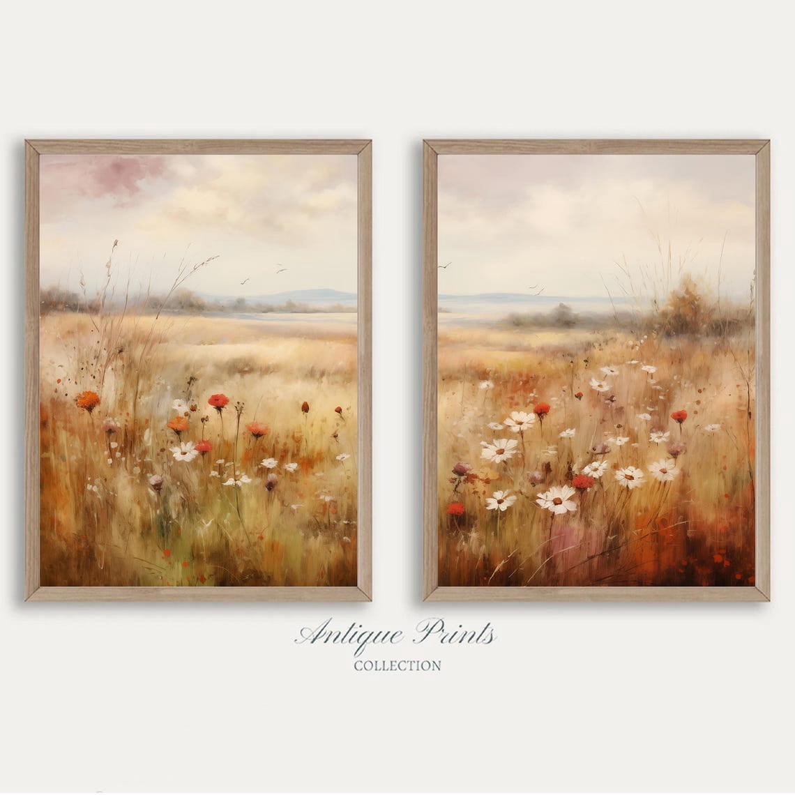 UNFFRAMED Autumn Wildflower Field Set Posters, Country 2 Pieces Fall ...