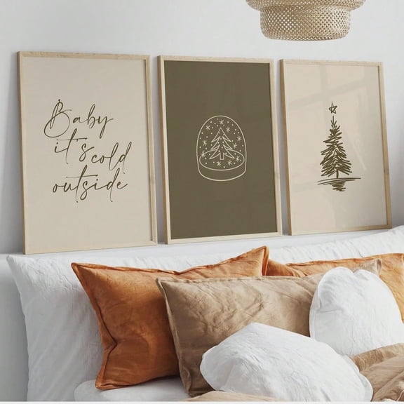 UNFFRAMED Baby It'S Cold Outside Wall Art, Retro Poster, Set Of Three Minimalist Set 3 Prints 12x18