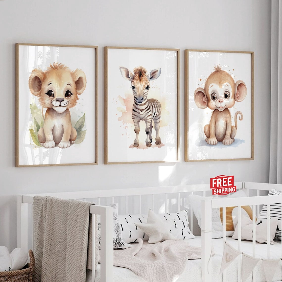 UNFFRAMED Baby Nursery Decor Neutral Safari Animal Posters Wall Art Set ...