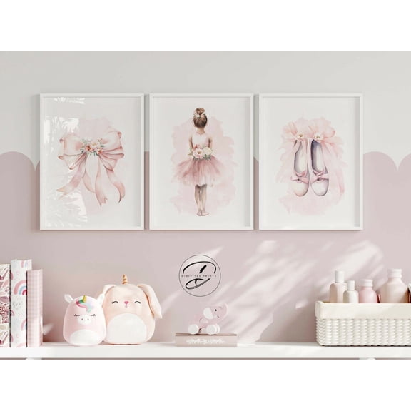 UNFFRAMED Ballerina Nursery Wall Art, Girls Bedroom Decor, Ballet Decor, Girls Wall Art, Ballerina Nursery Decor, Little Girls Room Wall Art Set 3 Prints 12x18