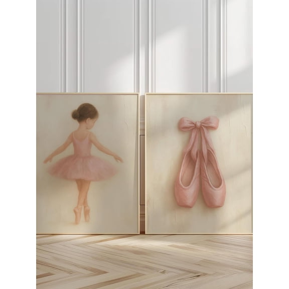 UNFFRAMED Ballet Nursery Wall Art Set, Vintage Ballet Gallery, Ballerina Prints, Pink Ballet Shoes, Impasto Ballerina Nursery Decor, Set 2 Prints 12x18