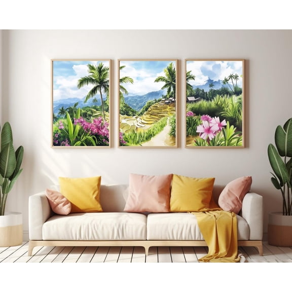 UNFFRAMED Banue Rice Terraces Poster Set Of 3, Philippines Wall Art, Rice Paddy Landscape Decor, Asian Travel Poster, Tropical Island Art Set 3 Prints 12x18