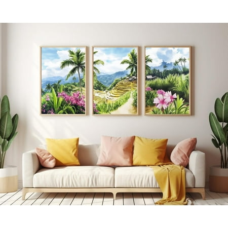 UNFFRAMED Banue Rice Terraces Poster Set Of 3, Philippines Wall Art, Rice Paddy Landscape Decor, Asian Travel Poster, Tropical Island Art Set 3 Prints 8x12