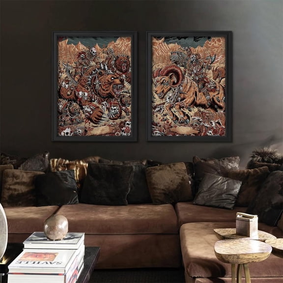 UNFFRAMED Barbarian War Beast Art Gothic Skull Warrior Dark Fantasy Set 2 Prints 8x12