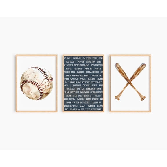 UNFFRAMED Baseball Wall Art Set, Boy'S Room Poster Set Of 3, Neutral Baseball Room Decor, Playroom Baseball Decor, Nursery Boy, S154 Set 3 Prints 20x30