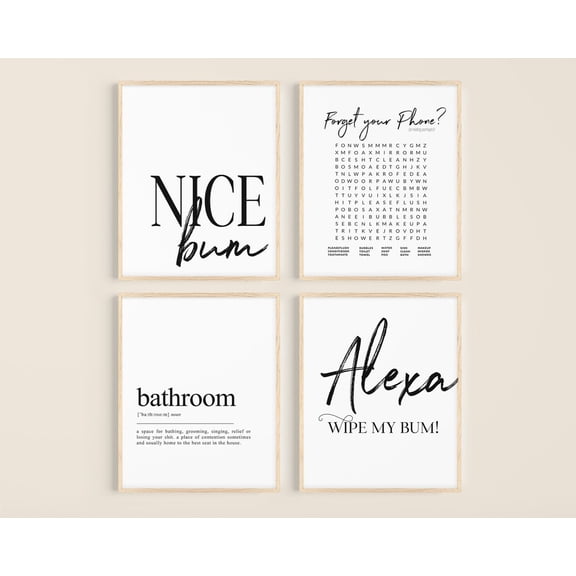 UNFFRAMED Bathroom Posters Set Restroom Posters, Nice Bum Tet Poster Bathroom Wall Decor Guest Tet Wall Art Set 4 Prints 16x24
