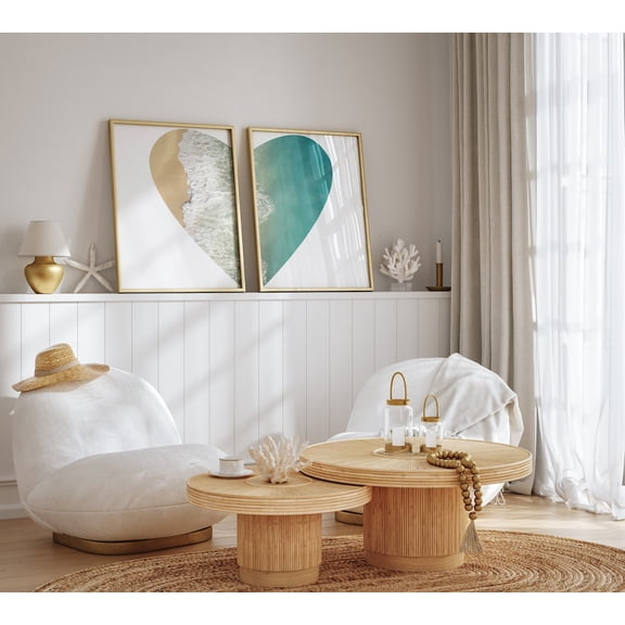 UNFFRAMED Beach Wall Art, Coastal Prints, Ocean Art, 2 Piece Set, Heart Printable, Coastal Home Decor, Beach House Art, Coastal Chic, Boho Beachy Art Set 2 Prints 12x18