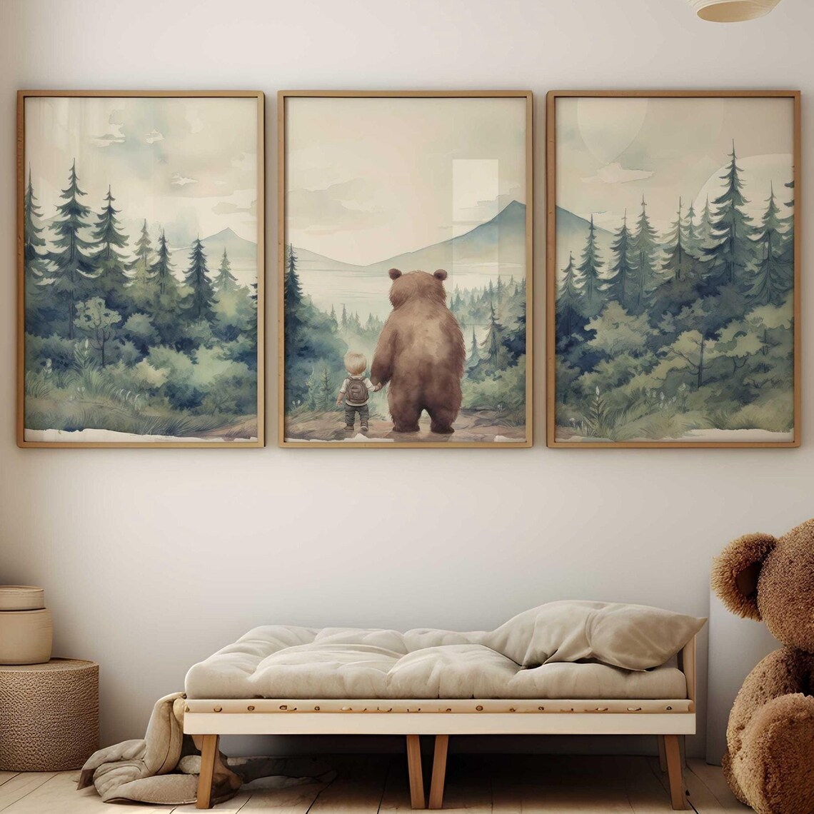 Luvia Bear Nursery, Forest Nursery Print Set Of 3, Brown Bear Kids Art ...
