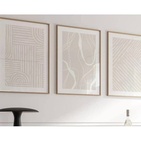 UNFFRAMED Beige Abstract Art Set Of 3 Minimal Line Drawing Set Of 3 Modern Abstract Art, Beigeminimal Line Art, Modern Wall Decor Set 3 Prints 20x30