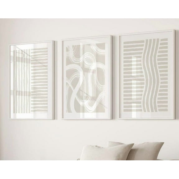 Luvia Beige Abstract Art Set Of 3, Modern Living Room Decor, Beige, Modern Wall Decor Set 3 Prints 8x12 UNFRAMED